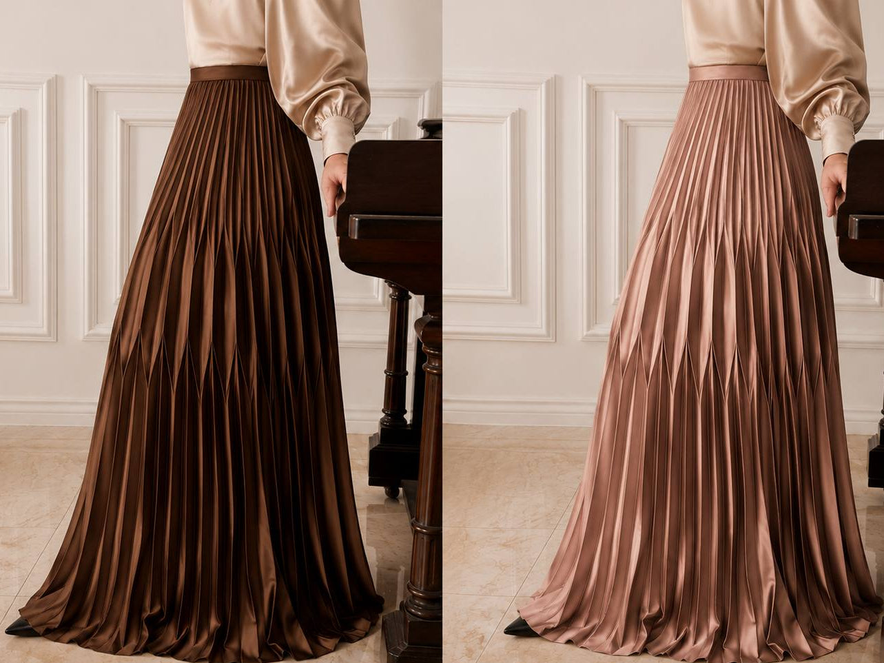 IZAR PLEATED SATIN SKIRT
